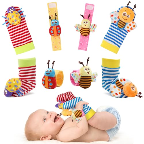 Bloobloomax Baby Rattles Toys for 0-12 Month, Infant Girl Boy Toys for Babies 3-6 Months, Newborn Hand & Foot Toys for 0 to 9 Months, Baby Shower Gifts Set with Wrist Rattle Socks (Pink-8PCS) - Image 1