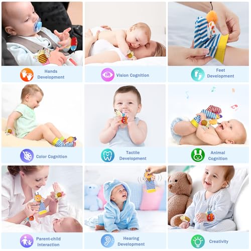 Bloobloomax Baby Rattles Toys for 0-12 Month, Infant Girl Boy Toys for Babies 3-6 Months, Newborn Hand & Foot Toys for 0 to 9 Months, Baby Shower Gifts Set with Wrist Rattle Socks (Pink-8PCS) - Image 5