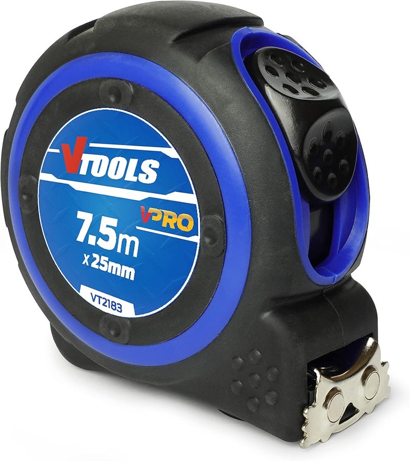 في تولز شريط قياس 7.5 متر، سمك الشفرة 1 مم، شريط قياس ذاتي القفل، سهل القراءة، خطاف بطرف مغناطيسي وحافظة ماصة للصدمات، Vt2183 - Image 4