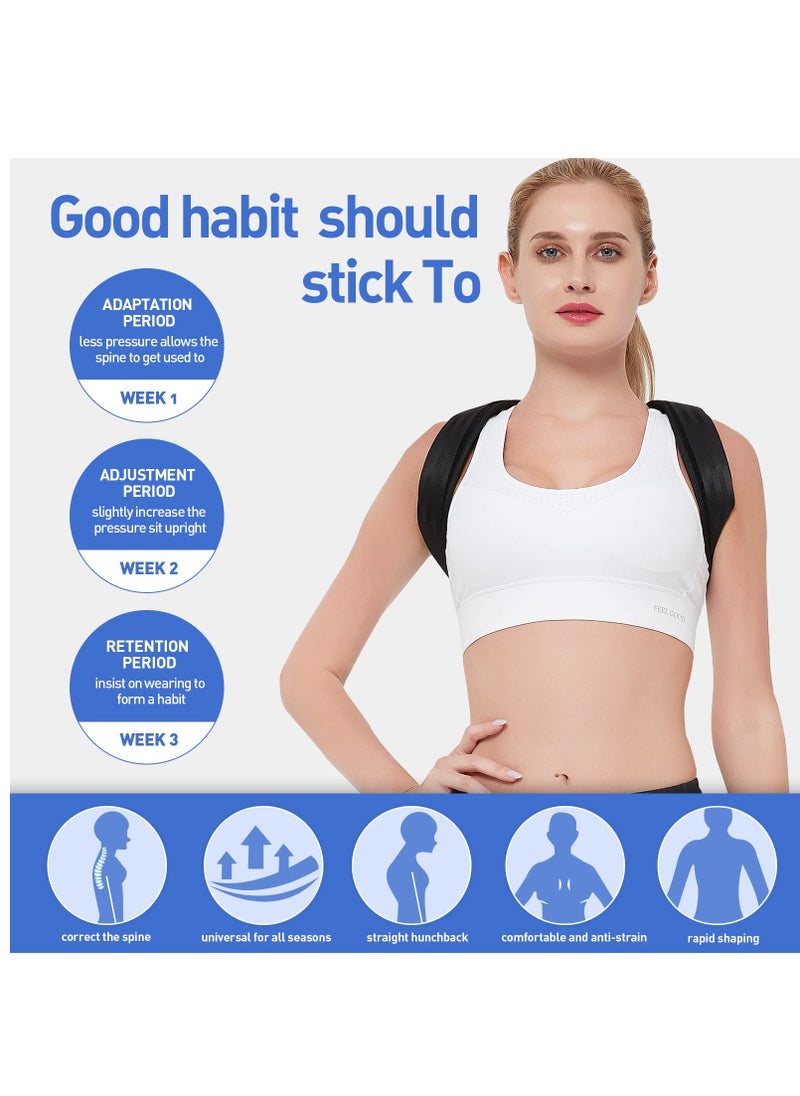 SYOSI Back Correction Strap, Adjustable Posture Corrector Spine Straightener for Relief of Neck Shoulder Pain Develop Good Seated Standing for Men Women Elderly Teens (1PCS Black, M)  - Image 3