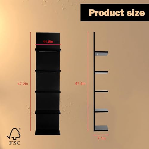 Homaterial 5 Tier Wall Shelf Unit, Black Modern Vertical Lack Wall Shelves with Light, Wall Mount, Floating Column Home Decor Shelves for Bedroom, Living Room, Vanity Storage Display - Image 4