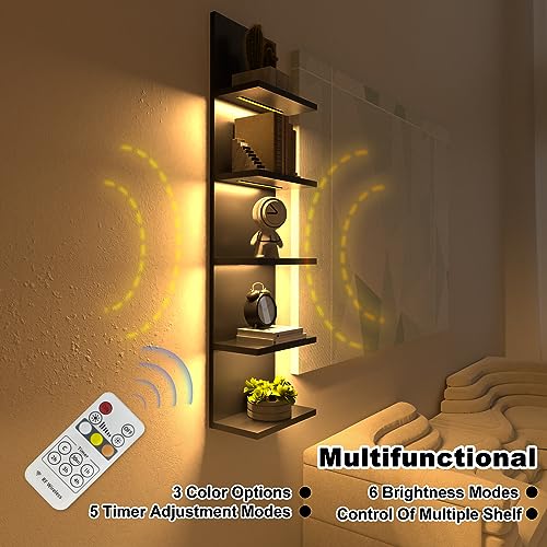 Homaterial 5 Tier Wall Shelf Unit, Black Modern Vertical Lack Wall Shelves with Light, Wall Mount, Floating Column Home Decor Shelves for Bedroom, Living Room, Vanity Storage Display - Image 2