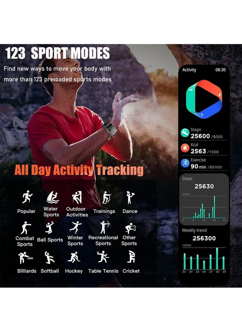 1.83 " الساعات الذكية العسكرية للرجال مع مكالمة بلوتوث ، تعقب النشاط مع 123 وسائط رياضية ، آي بي 68 مقاوم للماء ، ساعة ذكية للرجال مع معدل ضربات القلب ضغط الدم مراقبة النوم - Image 4