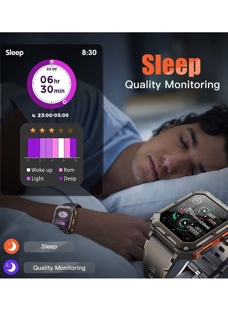 1.83 " الساعات الذكية العسكرية للرجال مع مكالمة بلوتوث ، تعقب النشاط مع 123 وسائط رياضية ، آي بي 68 مقاوم للماء ، ساعة ذكية للرجال مع معدل ضربات القلب ضغط الدم مراقبة النوم - Image 5