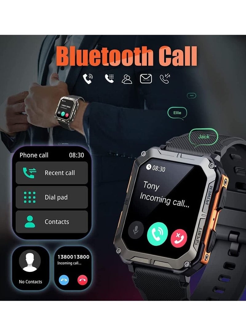 1.83 " الساعات الذكية العسكرية للرجال مع مكالمة بلوتوث ، تعقب النشاط مع 123 وسائط رياضية ، آي بي 68 مقاوم للماء ، ساعة ذكية للرجال مع معدل ضربات القلب ضغط الدم مراقبة النوم - Image 2