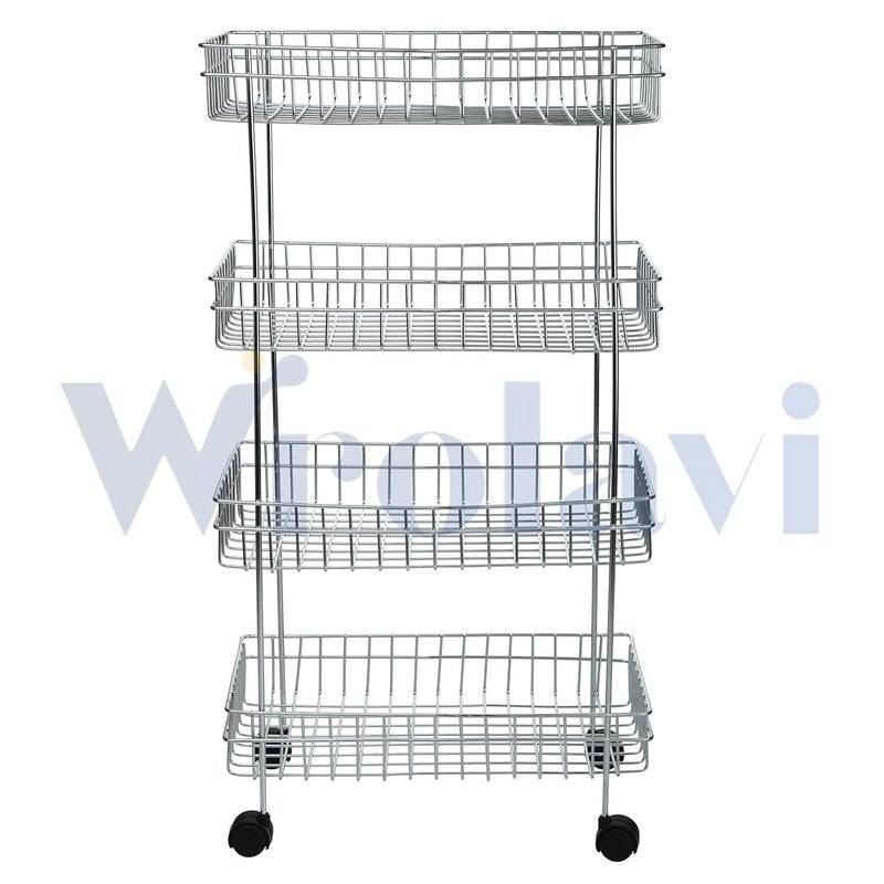 ZINBELL Wrolavi Stainless Steel Basket with Wheels for Vegetable Fruits Jars Container Storage Rack Design Organizer Stand for Kitchen 4 Shelf - Image 2