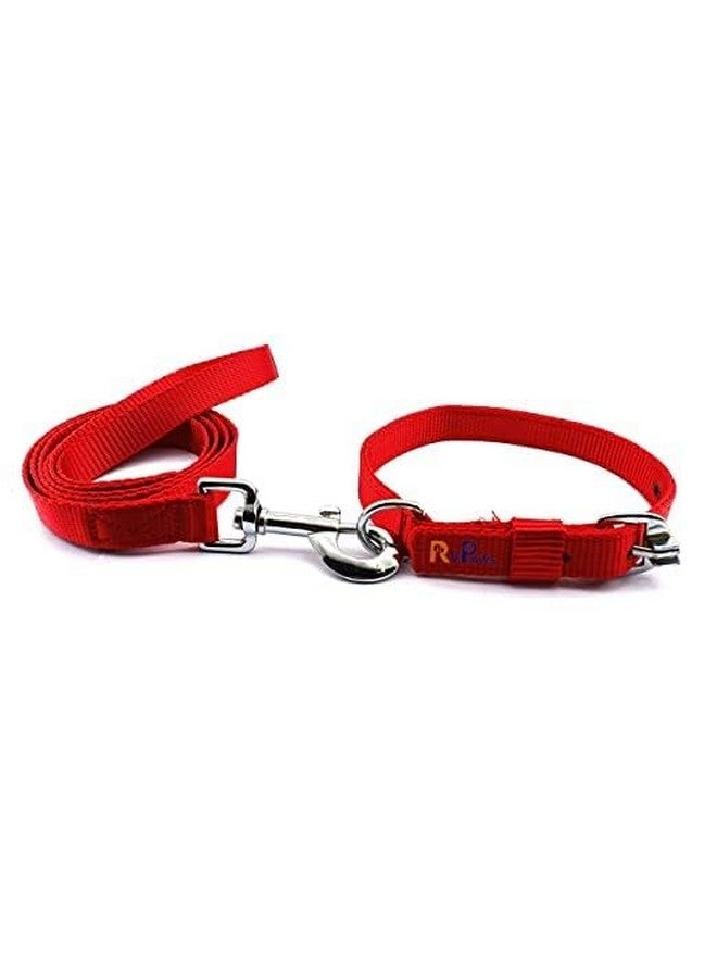 Nylon 22 Mm Leash And Collar Set, Adjustable Soft Strip Dog 0.75 Inch Collar And Leash Set Ideal For Small And Medium Breed Dogs And Puppies (Red) - Image 1