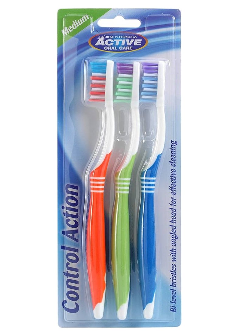 BEAUTY FORMULAS CONTROL ACTION MED TOOTHBRUSH 3'S