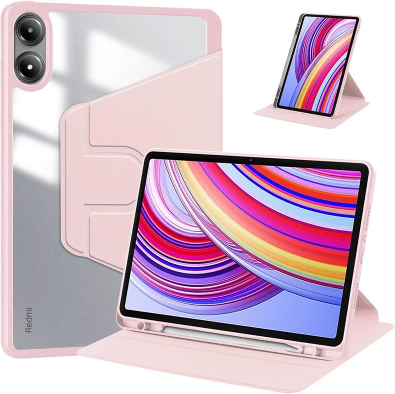 NESLIN حافظة هجينة من NESLIN متوافقة مع Xiaomi Poco Pad / Redmi Pad Pro 12.1 بوصة 2024، حافظة PC صلبة شفافة متعددة الزوايا من الأكريليك مع حامل قلم وغطاء حماية متوافق مع Redmi Pad Pro 12.1 بوصة (وردي) - Image 1
