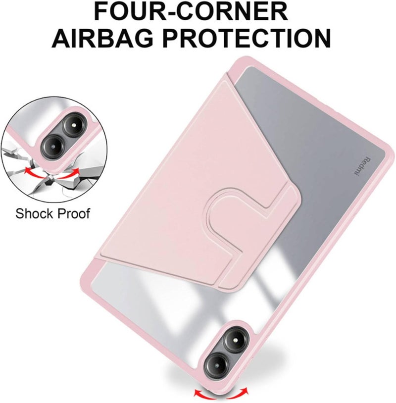 NESLIN حافظة هجينة من NESLIN متوافقة مع Xiaomi Poco Pad / Redmi Pad Pro 12.1 بوصة 2024، حافظة PC صلبة شفافة متعددة الزوايا من الأكريليك مع حامل قلم وغطاء حماية متوافق مع Redmi Pad Pro 12.1 بوصة (وردي) - Image 5