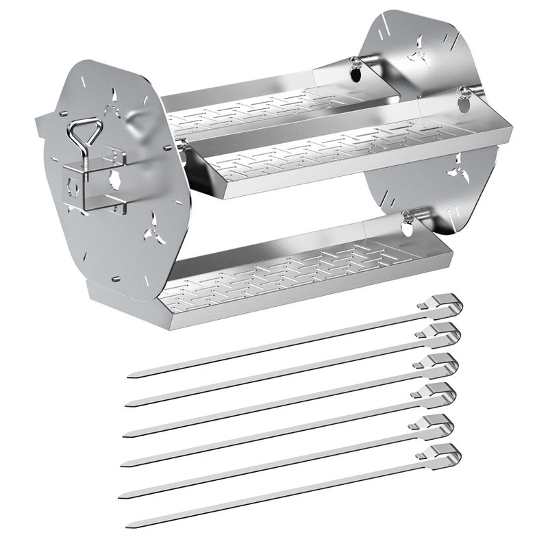 Skyflame Rotisserie Trays with Shish-Kebab Skewer Set, 2 in 1 Stainless Steel BBQ Rotisserie Kit Including Rotating Basket and Skewers, Fits for 3/8" & 5/16" Square, 1/2" & 3/8" Hexagon Spit Rods - Image 1