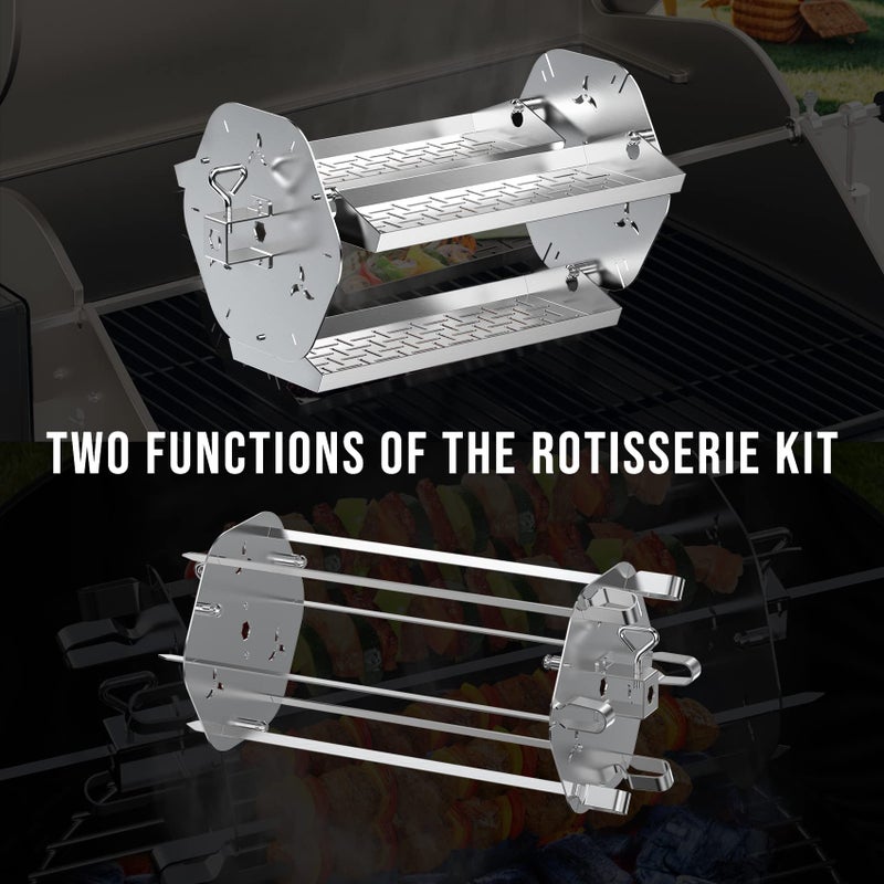 Skyflame Rotisserie Trays with Shish-Kebab Skewer Set, 2 in 1 Stainless Steel BBQ Rotisserie Kit Including Rotating Basket and Skewers, Fits for 3/8" & 5/16" Square, 1/2" & 3/8" Hexagon Spit Rods - Image 2