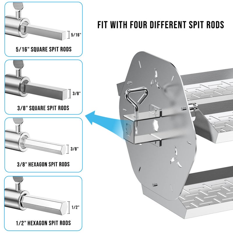 Skyflame Rotisserie Trays with Shish-Kebab Skewer Set, 2 in 1 Stainless Steel BBQ Rotisserie Kit Including Rotating Basket and Skewers, Fits for 3/8" & 5/16" Square, 1/2" & 3/8" Hexagon Spit Rods - Image 4