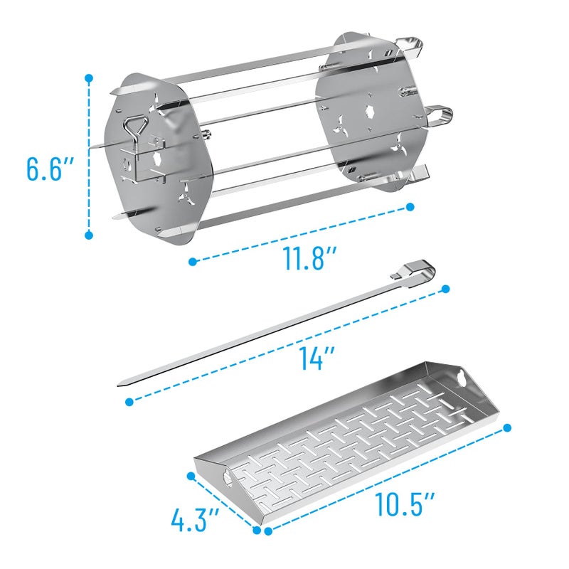 Skyflame Rotisserie Trays with Shish-Kebab Skewer Set, 2 in 1 Stainless Steel BBQ Rotisserie Kit Including Rotating Basket and Skewers, Fits for 3/8" & 5/16" Square, 1/2" & 3/8" Hexagon Spit Rods - Image 3