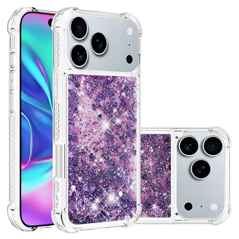 TPU Protective Case for iPhone 17 / 17 Air / 17 Pro / 17 Pro Max with Shockproof and Drop Protection plus Shockproof plus Glitter Liquid Sand plus Four Corner Protection in Purple - Image 1