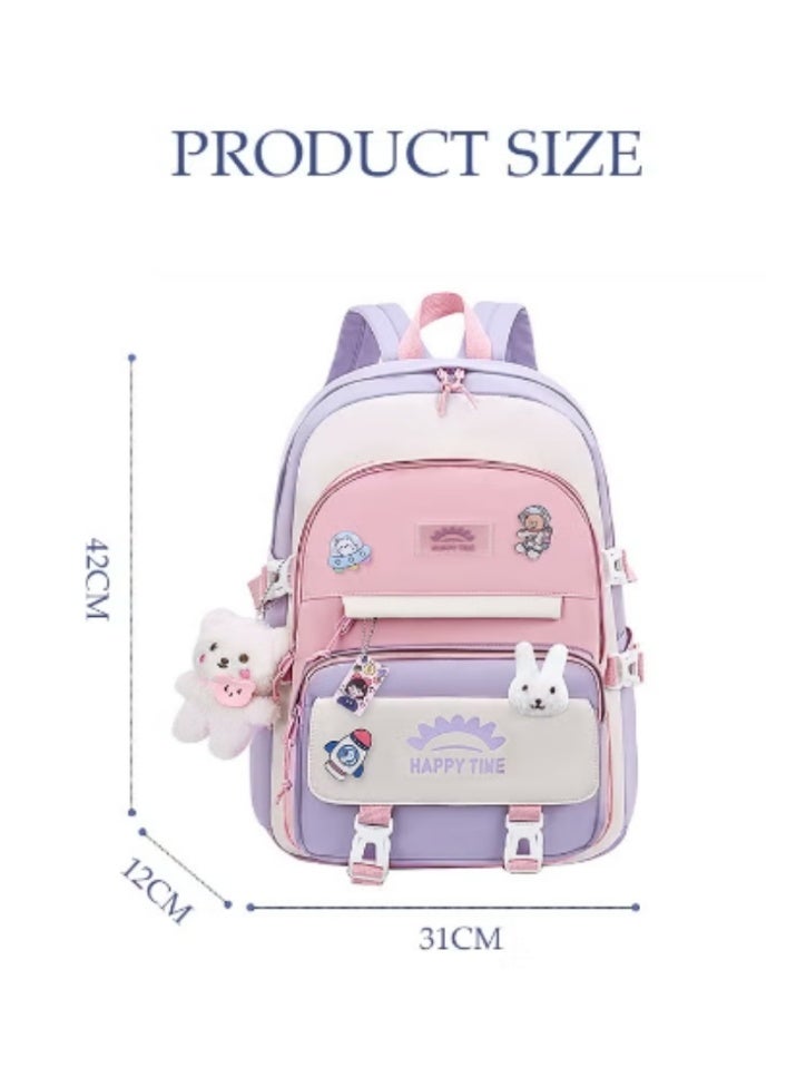 DUNISO Macaron Color - Blocking Backpack | Cute Charms, Bursting with Girly Vibes - Image 3