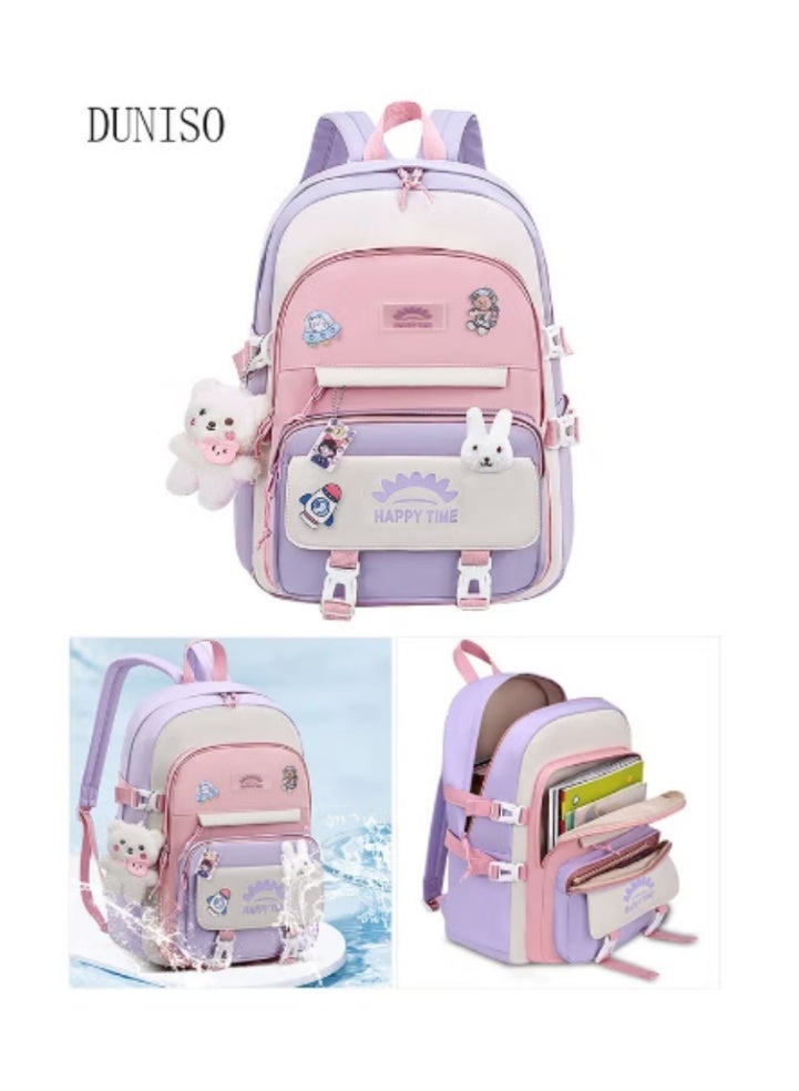DUNISO Macaron Color - Blocking Backpack | Cute Charms, Bursting with Girly Vibes - Image 1