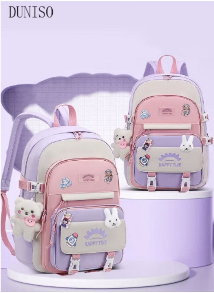 DUNISO Macaron Color - Blocking Backpack | Cute Charms, Bursting with Girly Vibes - Image 5
