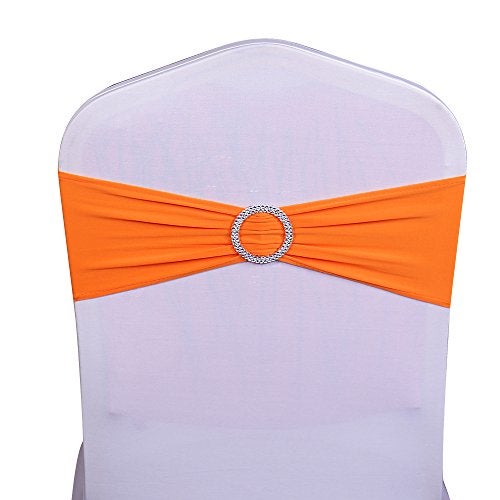 SINSSOWL 50 Pack Stretch Spandex Orange Chair Sashes for Wedding Chairs Bows Bands with Slider Buckles for Party Birthday Feast Banquet Restaurant Halloween Christmas Events Decorations - Image 2