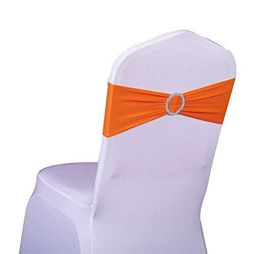 SINSSOWL 50 Pack Stretch Spandex Orange Chair Sashes for Wedding Chairs Bows Bands with Slider Buckles for Party Birthday Feast Banquet Restaurant Halloween Christmas Events Decorations - Image 1