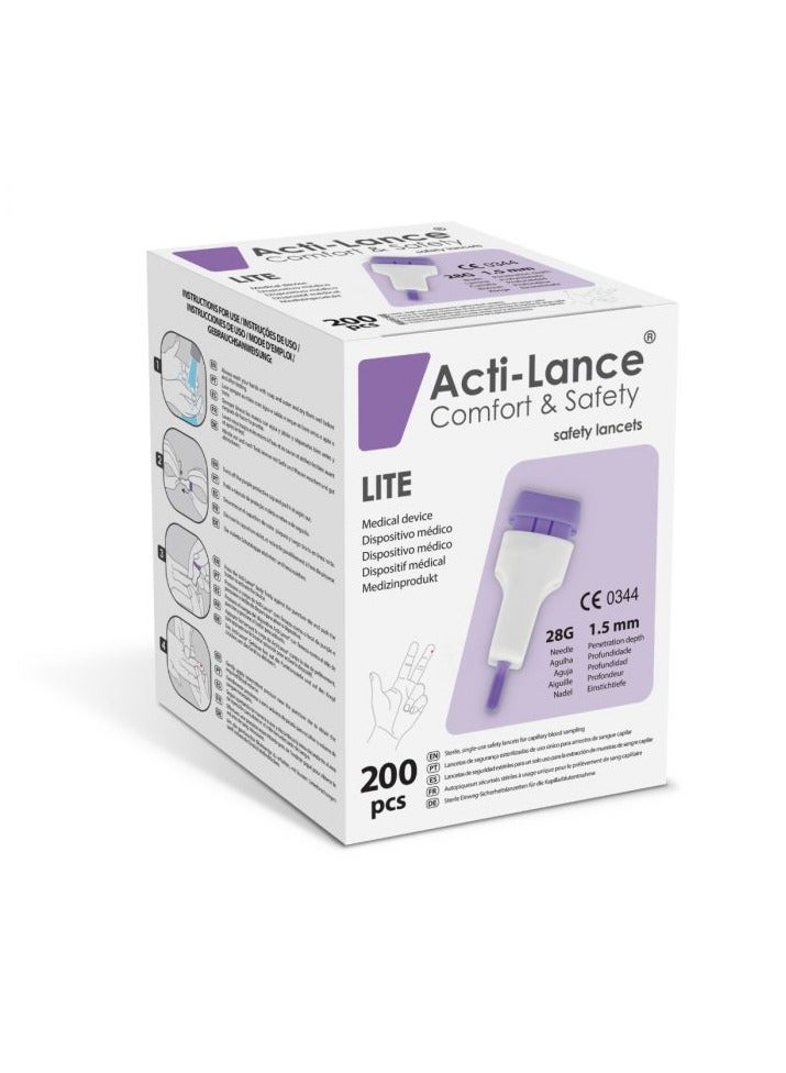 Acti-Lance وخزات طبية آمنة لقياس السكر – مقاس 28G | عبوة اقتصادية 200 قطعة