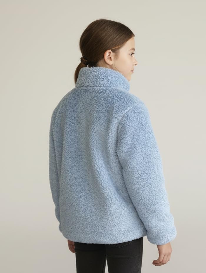 Alan Jones Clothing Girls Furry Fleece Full-Zip Jacket | Soft Fluffy Winter Wear | Cozy Warm Outerwear with Chin Guard & Easy Pull Zipper (Blue_6-7 Years) - Image 4