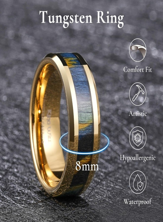 King Will خواتم زفاف كينغ ويل للرجال 8 مم من كربيد التنجستن - خواتم وعد ذهبية مع حبيبات خشب ملونة، مقاس مريح 14 - Image 2