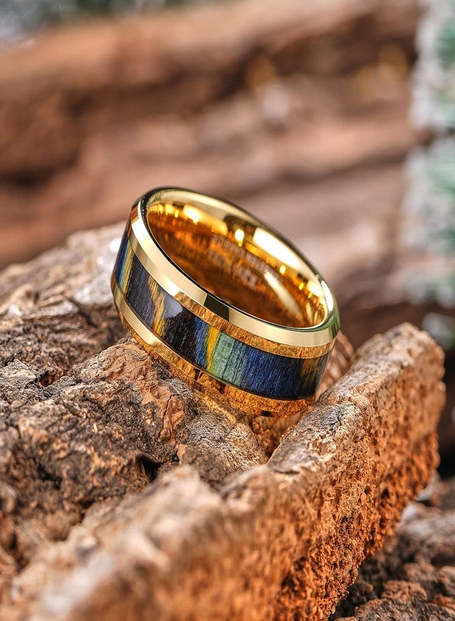 King Will خواتم زفاف كينغ ويل للرجال 8 مم من كربيد التنجستن - خواتم وعد ذهبية مع حبيبات خشب ملونة، مقاس مريح 14 - Image 3