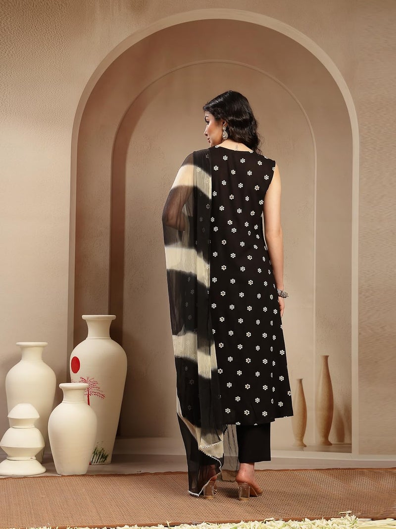 Stylum Women's Floral Printed & Embroidered Rayon A-Line Kurta With Dupatta - Image 2