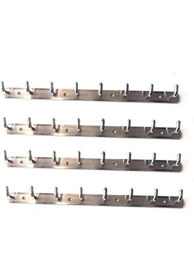 Deeplax SS 8 Hooks Stainless Steel Bathroom Cloth Hooks/Hanger/Key Holder/Door Wall Robe Hooks Rail for Hanging Keys, Clothes, Towel Hook Rail Stainless Steel Pack of 4 PCS Hangers (Silver) - Image 1