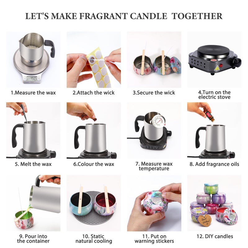 SAEUYVB Candle Making Kit with Wax Melter, Candle Making Kit for Adults, Candle Kit - DIY Starter Soy Candle Making Kit - Perfect as Home Decorations - Image 5