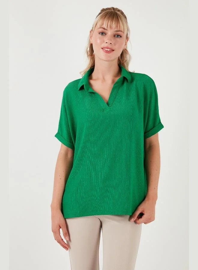 Lela Lela Polo Collar Short Sleeve Relaxed Fit Blouse Women's Blouse 66904862S4