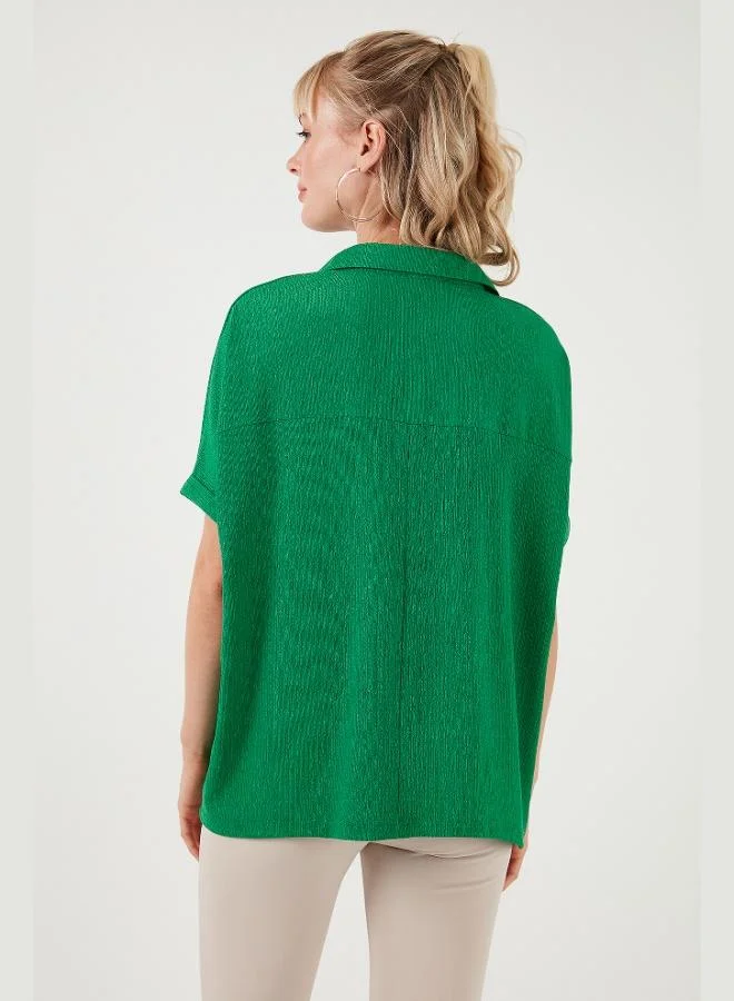 Lela Lela Polo Collar Short Sleeve Relaxed Fit Blouse Women's Blouse 66904862S4