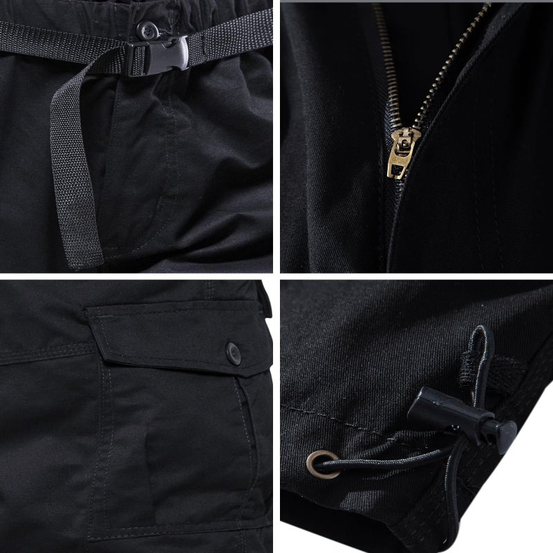 Mylldey Men's Cargo Shorts 3/4 Relaxed Fit Mens Running Shorts 7 Pockets Elastic Waist Cotton Hiking Shorts (Black, M) - Image 4