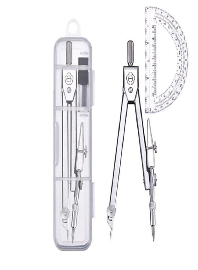 YAMHOHO Compass Set Math Geometry Kit Student Supplies, Student Supplies Drawing Compass, Protractor, Ruler, Pencil Refill, Pencil, Eraser for Students and Engineering Drawing (Silver) - Image 1