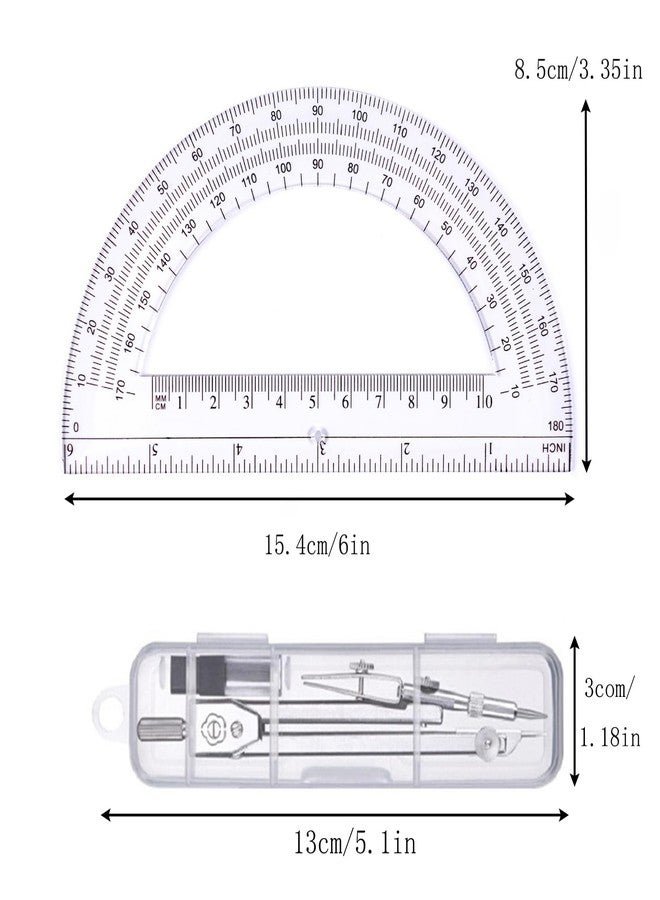 YAMHOHO Compass Set Math Geometry Kit Student Supplies, Student Supplies Drawing Compass, Protractor, Ruler, Pencil Refill, Pencil, Eraser for Students and Engineering Drawing (Silver) - Image 2