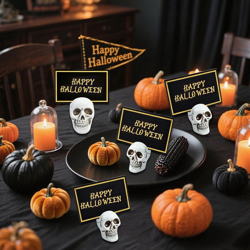 Waybas 12pcs Halloween Skull Place Card Holders with 24 Cards, Skeleton Table Number Name Card Holder Gothic Photo Stands Display Centerpieces Halloween Table Setting Decor for Scary Birthday Wedding Party - Image 5