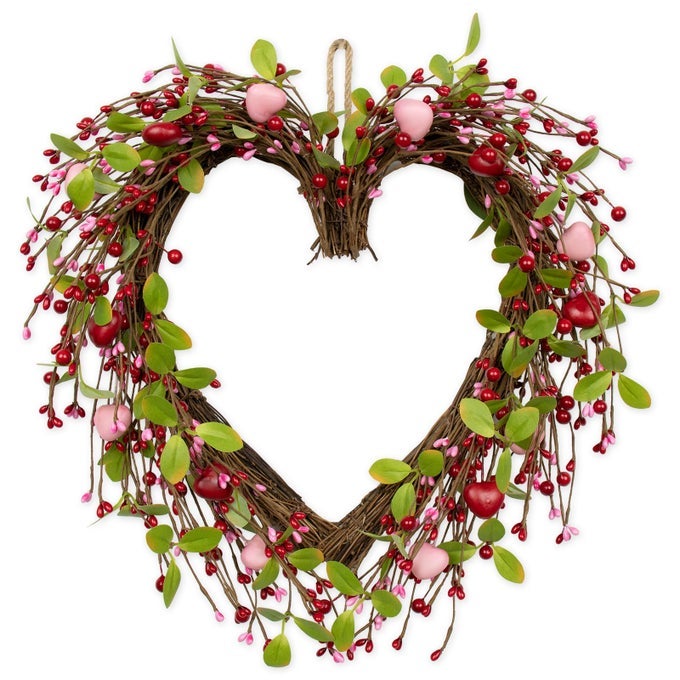VALENTINES DAY WREATHS 18 INCH VALENTINES DAY WREATH HEART SHAPED WREATHS FOR FRONT DOOR WITH RED PINK HEARTS FOR ANNIVERSARY WEDDING DINNER DECORATIONS