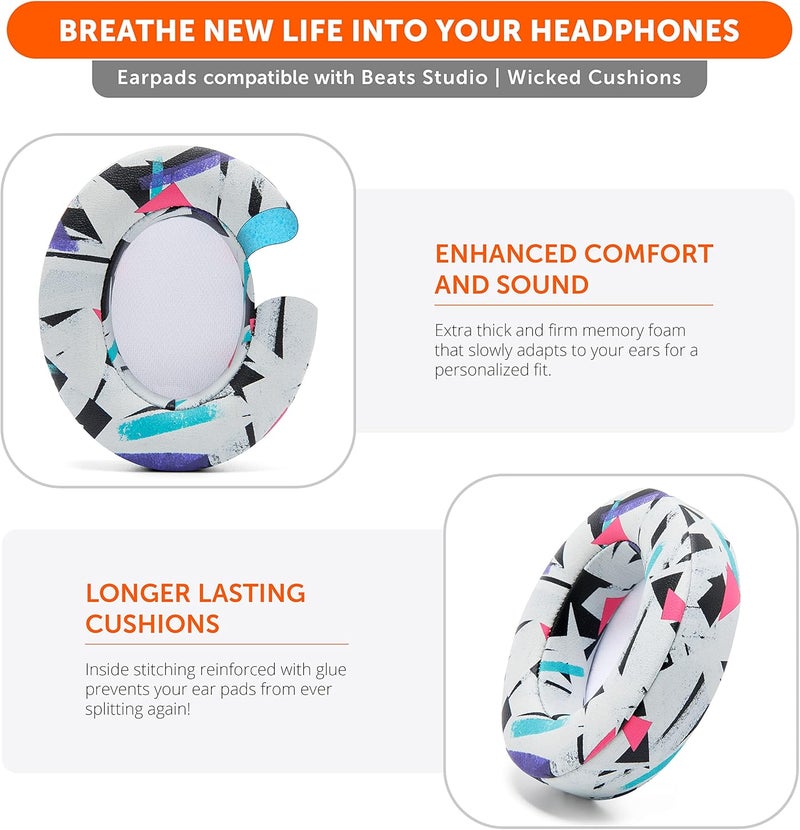 WC Wicked Cushions Replacement Ear Pads for Beats Studio 2 & 3 (B0501, B0500) Wired & Wireless | Does NOT Fit Beats Solo | Softer PU Leather, Enhanced Foam & Stronger Adhesive | 90's White - Image 5