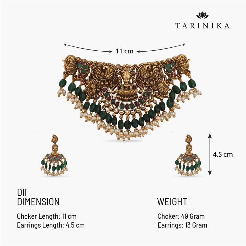 TARINIKA Brass Indian Choker Necklace Set - Gold Plated Cubic Zirconia Indian Jewelry Sets for Women Dangle, Drop, Jhumka Earrings Traditional Desi Necklace Pearls Gift for her (Sreeja Antique) - Image 3
