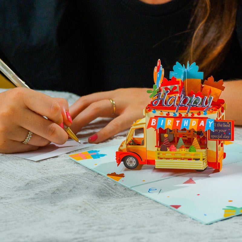 Paper Love Happy Birthday Card  3D Ice Cream Truck Pop Up Birthday Card  For Boys And Kids - 5""X7"" Cover - Includes Envelope And Note Tag - Image 5