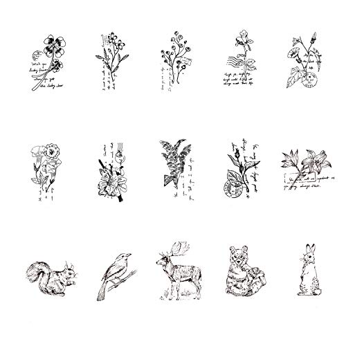 Co-link 15pcs Wooden Rubber Stamps Animals and Plants Patterns Stamps Set for DIY Craft Card Scrapbooking Supplies - Image 4