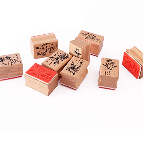 Co-link 15pcs Wooden Rubber Stamps Animals and Plants Patterns Stamps Set for DIY Craft Card Scrapbooking Supplies - Image 5