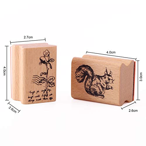 Co-link 15pcs Wooden Rubber Stamps Animals and Plants Patterns Stamps Set for DIY Craft Card Scrapbooking Supplies - Image 3