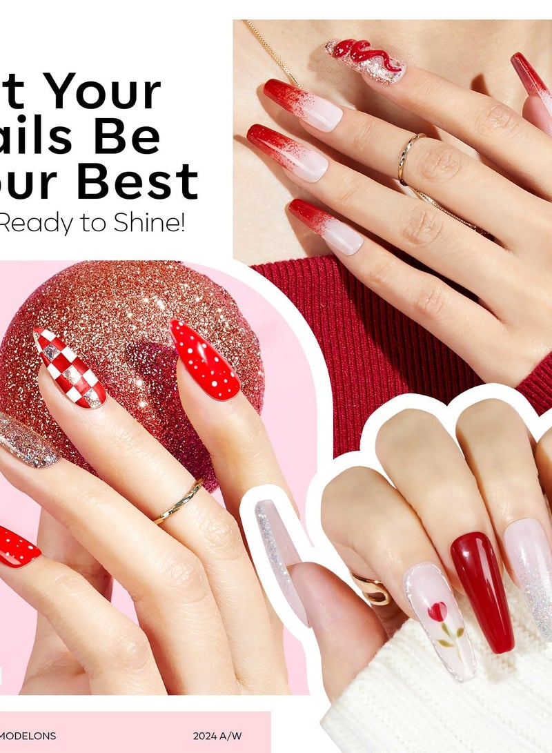 موديل ونز مجموعة طلاء أظافر جل أحمر من موديلونز 6 ألوان، أبيض لامع لامع وعنابي داكن ووردي داكن وشامبانيا فضي كاندي قصب جل أظافر نقع قبالة عيد الحب... - Image 3