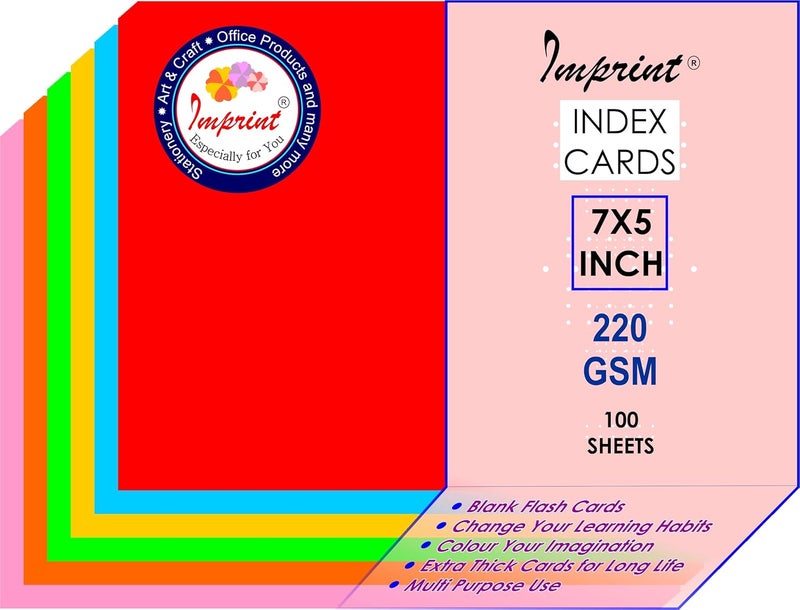 IMPRINT Card Stock, Index Cards 7" x 5" Bright Assorted Colors, 100 in This Package - Image 1