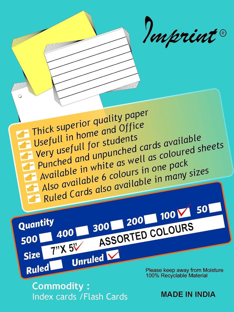 IMPRINT Card Stock, Index Cards 7" x 5" Bright Assorted Colors, 100 in This Package - Image 4