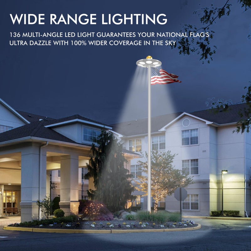 PPQ Solar Flagpole LED Light,New 136 LED Long Lifespan Flag Pole Light for 15-25 Ft Poles,Solar Powered Waterproof Lighting on Outdoor Pole Top,10 Hour Dusk to Dawn Auto On/Off - Image 5