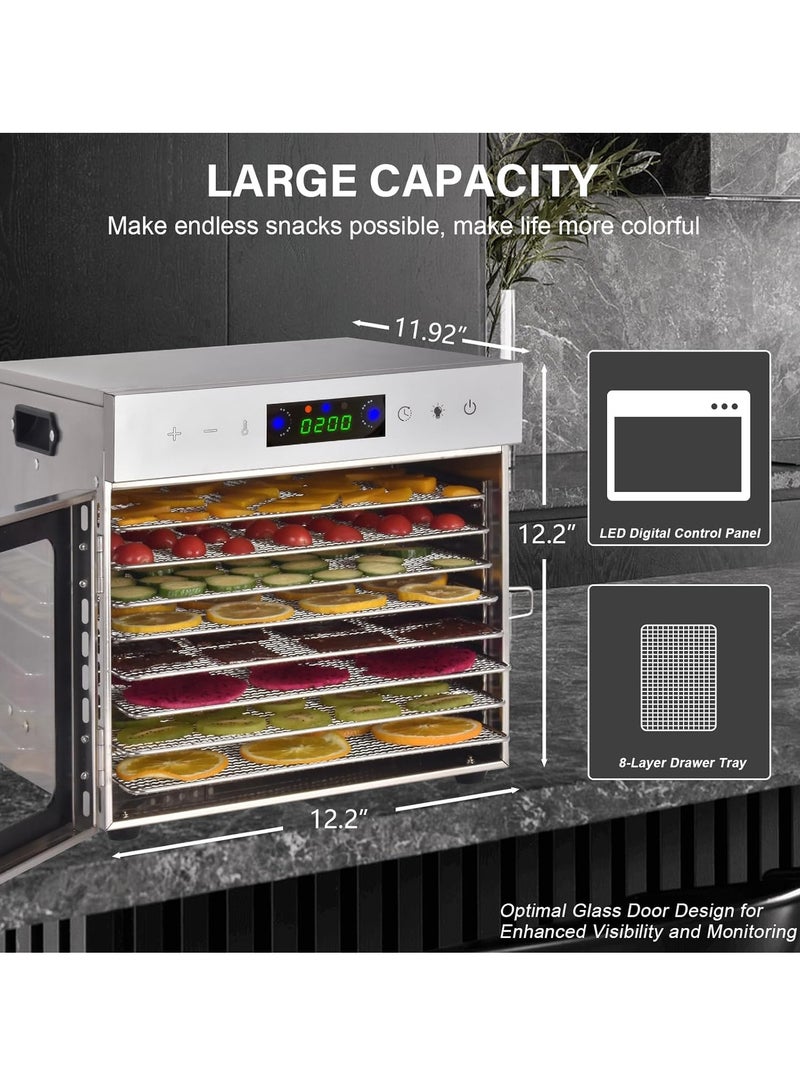 ايتي لايف مجفف طعام، 8 صواني من الفولاذ المقاوم للصدأ لتجفيف الطعام واللحوم المقددة والأعشاب والفواكه، جهاز تجفيف مع مؤقت رقمي وتحكم في درجة الحرارة، حماية من الحرارة الزائدة، كتاب وصفات متضمن - Image 4