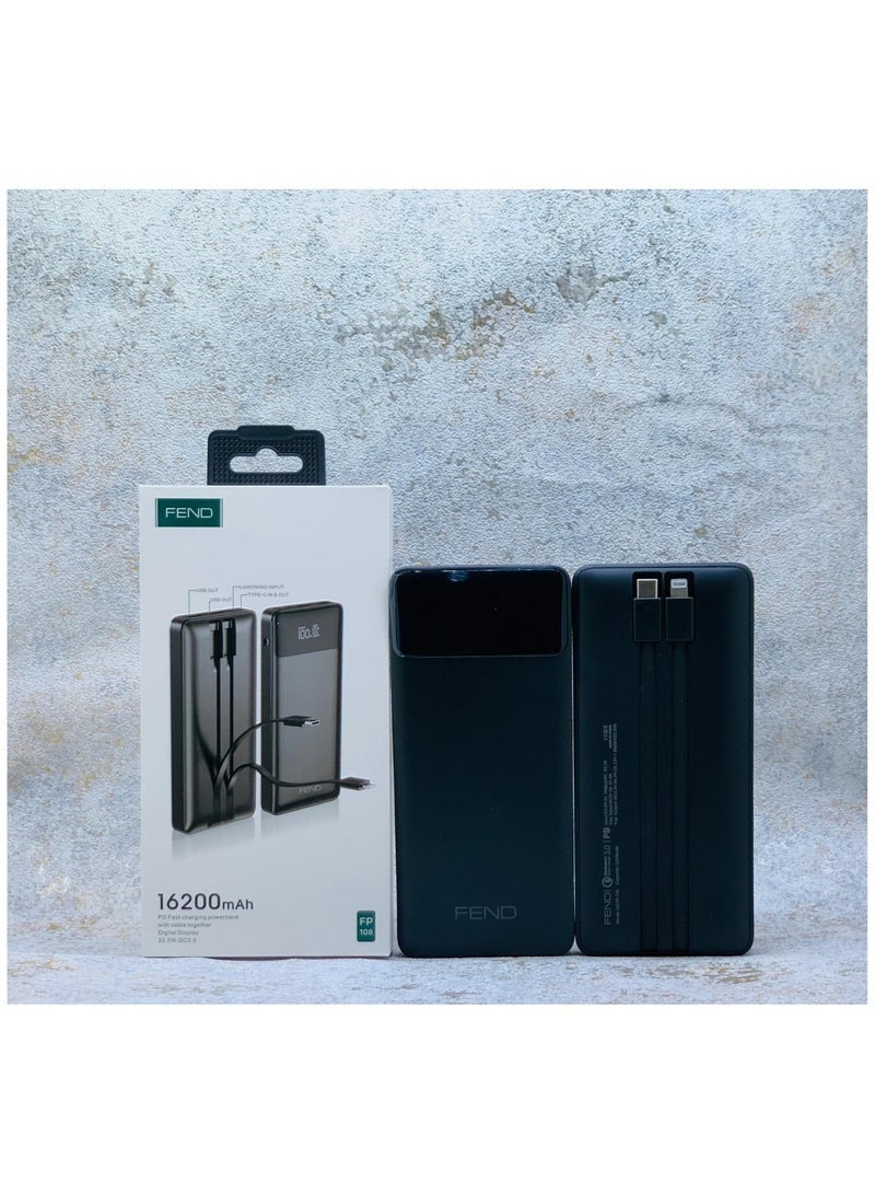 FEND FP108 16200mAh Power Bank | 22.5W Fast Charging with Digital Display | High-Capacity Portable Charger for Smartphones, Tablets & Gadgets – Black - Image 3